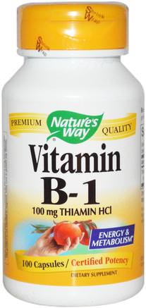 Vitamin B-1, 100 mg Thiamin HCl, 100 Capsules by Natures Way-Vitaminer, Vitamin B