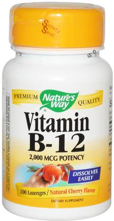Vitamin B-12, Natural Cherry Flavor, 2.000 mcg, 100 Lozenges by Natures Way-Vitaminer, Vitamin B