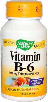Vitamin B-6, 100 Capsules by Natures Way-Vitaminer, Vitamin B