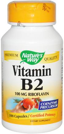 Vitamin B2, 100 mg, 100 Capsules by Natures Way-Vitaminer, Vitamin B