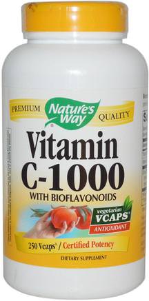Vitamin C-1000, With Bioflavonoids, 250 Veggie Caps by Natures Way-Kosttillskott, Antioxidanter, Vitaminer