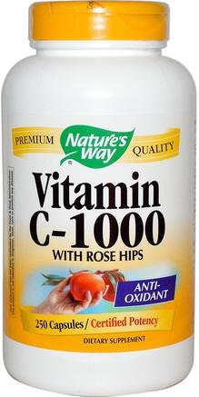Vitamin C-1000, With Rose Hips, 250 Capsules by Natures Way-Kosttillskott, Antioxidanter, Vitaminer