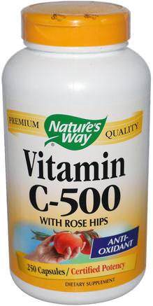Vitamin C-500 with Rose Hips, 250 Capsules by Natures Way-Kosttillskott, Antioxidanter, Vitaminer