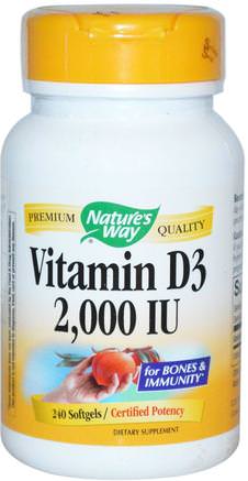 Vitamin D3, 2.000 IU, 240 Softgels by Natures Way-Vitaminer, Tillskott