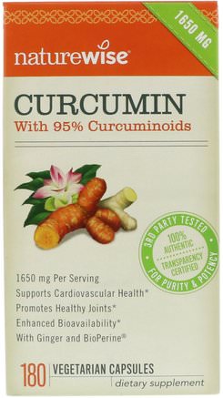 Curcumin, 1.650 mg, 180 Vegetarian Capsules by NatureWise-Kosttillskott, Antioxidanter, Curcumin