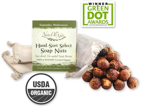 Organic Hand-Sort Select Soap Nuts With 1 Muslin Drawstring Bag, 4 oz by NaturOli-Hem, Tvätt, Hushållsrengöringsmedel