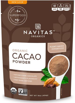 Organic Cacao Powder, 16 oz (454 g) by Navitas Organics-Mat, Kakao (Kakao) Choklad, Kakaopulver Och Blandningar