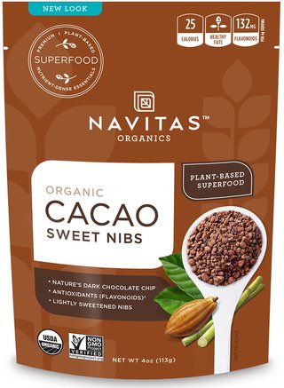 Organic Cacao Sweet Nibs, 4 oz (113 g) by Navitas Organics-Mat, Kakao (Kakao) Choklad
