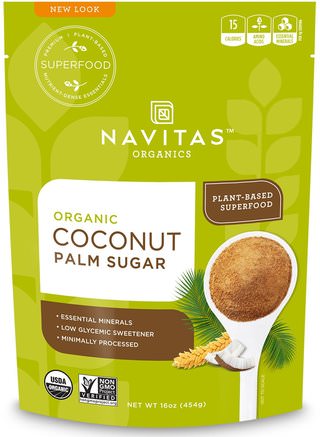 Organic Coconut Palm Sugar, 16 oz (454 g) by Navitas Organics-Mat, Sötningsmedel, Kokosnöt Sockerkristaller