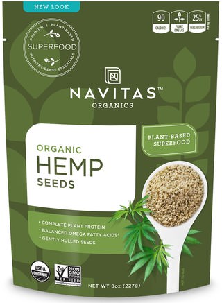 Organic Hemp Seeds, 8 oz (227 g) by Navitas Organics-Kosttillskott, Efa Omega 3 6 9 (Epa Dha), Hampprodukter, Skalad Hampfrö