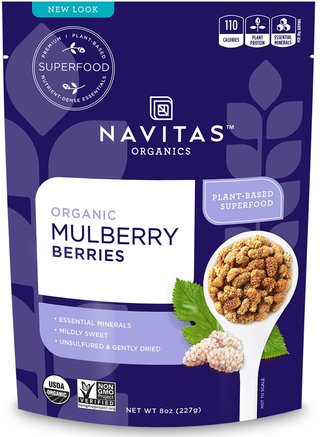 Organic Mulberry Berries, 8 oz (227 g) by Navitas Organics-Kosttillskott, Mulberry, Torkad Frukt