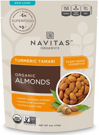 Organic Superfood + Almonds, Turmeric Tamari, 4 oz (113 g) by Navitas Organics-Kosttillskott, Antioxidanter, Curcumin, Mat, Nötter Frön Korn, Mandlar