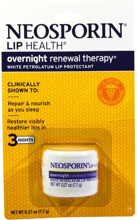 Overnight Renewal Therapy, White Petrolatum Lip Protectant, 0.27 oz (7.7 g) by Neosporin-Bad, Skönhet, Läppvård