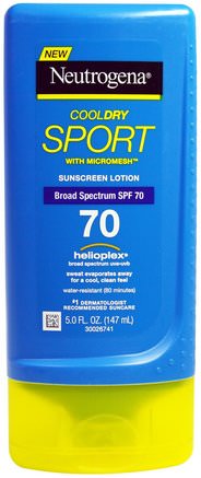 CoolDry Sport, With Micromesh, Sunscreen Lotion, SPF 70, 5.0 fl oz (147 ml) by Neutrogena-Bad, Skönhet, Solskyddsmedel, Spf 50-75, Ansiktsvård