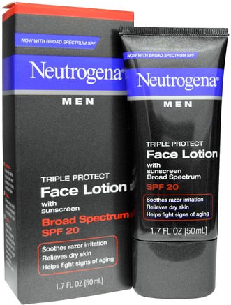 Men, Triple Protect Face Lotion with Sunscreen, SPF 20, 1.7 fl oz (50 ml) by Neutrogena-Skönhet, Hudvård, Ansiktsvård, Ansiktsvård