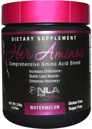 Her Aminos, Comprehensive Amino Acid Blend, Watermelon, 0.57 lbs (258 g) by NLA for Her-Sport, Kvinnors Sportprodukter, Sport