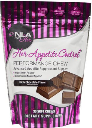 Her Appetite Control, Performance Chew, Rich Chocolate Flavor, 30 Soft Chews by NLA for Her-Sport, Kvinnors Sportprodukter, Viktminskning, Kost