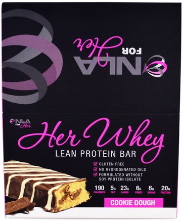 Her Whey, Lean Protein Bar, Cookie Dough, 12 Bars, 2 oz (57 g) Each by NLA for Her-Sport, Protein Barer