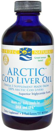 Arctic Cod Liver Oil, Lemon, 8 fl oz (237 ml) by Nordic Naturals-Kosttillskott, Efa Omega 3 6 9 (Epa Dha), Torskleverolja, Torskleveroljevätska