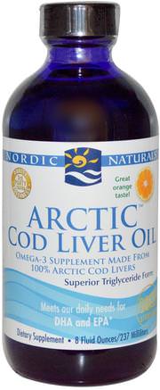 Arctic Cod Liver Oil, Orange, 8 fl oz (237 ml) by Nordic Naturals-Kosttillskott, Efa Omega 3 6 9 (Epa Dha), Torskleverolja, Torskleveroljevätska