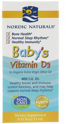 Babys Vitamin D3, 400 I.U., 0.37 fl oz (11 ml) by Nordic Naturals-Barns Hälsa, Kosttillskott Barn, Vitamin D3, Vitamin D3 Vätska