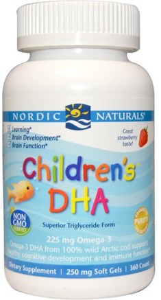 Childrens DHA, Strawberry, 360 Soft Gels by Nordic Naturals-Barns Hälsa, Kosttillskott Barn