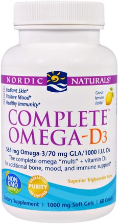 Complete Omega-D3, Lemon, 1000 mg, 60 Soft Gels by Nordic Naturals-Vitaminer, Vitamin D3