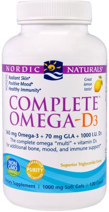 Complete Omega- D3, Lemon Taste, 1.000 mg, 120 Soft Gels by Nordic Naturals-Vitaminer, Vitamin D3