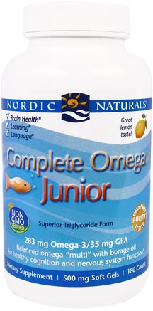 Complete Omega Junior, Lemon, 500 mg, 180 Soft Gels by Nordic Naturals-Barns Hälsa, Kosttillskott Barn