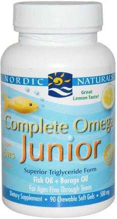 Complete Omega Junior, Lemon, 500 mg, 90 Chewable Soft Gels by Nordic Naturals-Barns Hälsa, Kosttillskott Barn