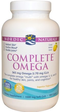 Complete Omega, Lemon, 1000 mg, 180 Soft Gels by Nordic Naturals-Sverige