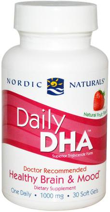 Daily DHA, Strawberry, 1000 mg, 30 Soft Gels by Nordic Naturals-Nordic Naturals Dha