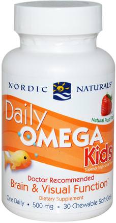 Daily Omega Kids, Natural Fruit Flavor, 500 mg, 30 Chewable Soft Gels by Nordic Naturals-Barns Hälsa, Kosttillskott Barn