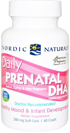 Daily Prenatal DHA, 500 mg, 60 Soft Gels by Nordic Naturals-Hälsa, Graviditet