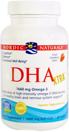 DHA Xtra, Strawberry, 1000 mg, 60 Soft Gels by Nordic Naturals-Sverige