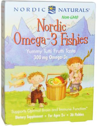 Nordic Omega-3 Fishies, Yummy Tutti Frutti Taste, 300 mg, 36 Fishies by Nordic Naturals-Sverige