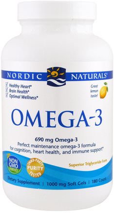 Omega-3, Lemon, 1.000 mg, 180 Soft Gels by Nordic Naturals-Sverige