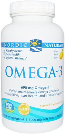 Omega-3, Lemon, 690 mg, 120 Soft Gels by Nordic Naturals-Sverige