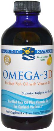 Omega-3D, Purified Fish Oil with Vitamin D3, Lemon, 8 fl oz (237 ml) by Nordic Naturals-Vitaminer, Vitamin D3, Vitamin D3 Vätska