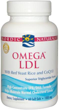 Omega LDL, with Red Yeast Rice and CoQ10, 1000 mg, 60 Soft Gels by Nordic Naturals-Kosttillskott, Koenzym Q10, Rött Jästris