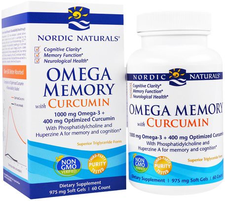 Omega Memory with Curcumin, 975 mg, 60 Soft Gels by Nordic Naturals-Kosttillskott, Antioxidanter, Curcumin, Hälsa, Minnesstöd