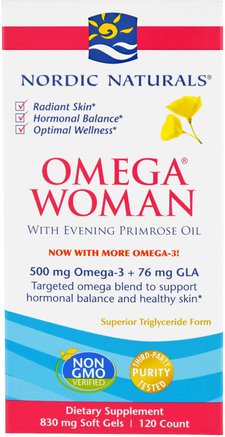 Omega Woman, With Evening Primrose Oil, 830 mg, 120 Soft Gels by Nordic Naturals-Kosttillskott, Efa Omega 3 6 9 (Epa Dha), Primroseolja, Primrosolja