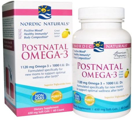 Postnatal Omega-3, Lemon Flavor, 650 mg, 60 Soft Gels by Nordic Naturals-Hälsa, Graviditet