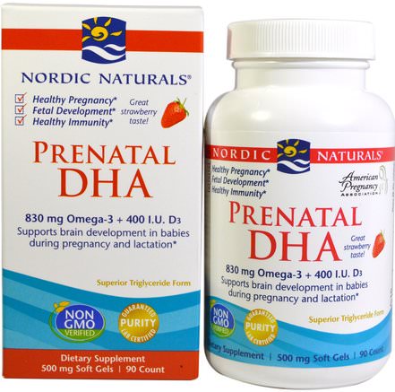Prenatal DHA, Strawberry, 500 mg, 90 Soft Gels by Nordic Naturals-Hälsa, Graviditet