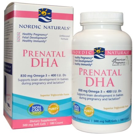 Prenatal DHA, Unflavored Formula, 500 mg, 180 Soft Gels by Nordic Naturals-Hälsa, Kvinnor, Graviditet
