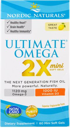 Ultimate Omega 2X, 60 Mini Soft Gels by Nordic Naturals-Kosttillskott, Efa Omega 3 6 9 (Epa Dha), Fiskolja