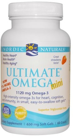 Ultimate Omega 2X, Strawberry, 1120 mg, 60 Mini Soft Gels by Nordic Naturals-Sverige