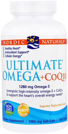 Ultimate Omega + CoQ10, 1000 mg, 120 Soft Gels by Nordic Naturals-Kosttillskott, Koenzym Q10, Coq10