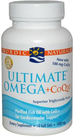 Ultimate Omega + CoQ10, 1000 mg, 60 Soft Gels by Nordic Naturals-Kosttillskott, Koenzym Q10