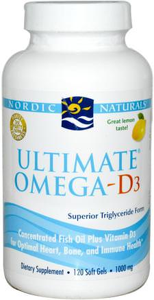 Ultimate Omega-D3, Lemon, 1000 mg, 120 Soft Gels by Nordic Naturals-Vitaminer, Vitamin D3